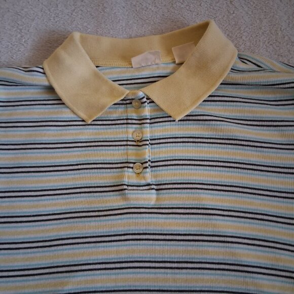 Levi's Women's Size L Butter Yellow Stripe Jenni Cropped Polo Retro Preppy Shirt - Picture 4 of 12